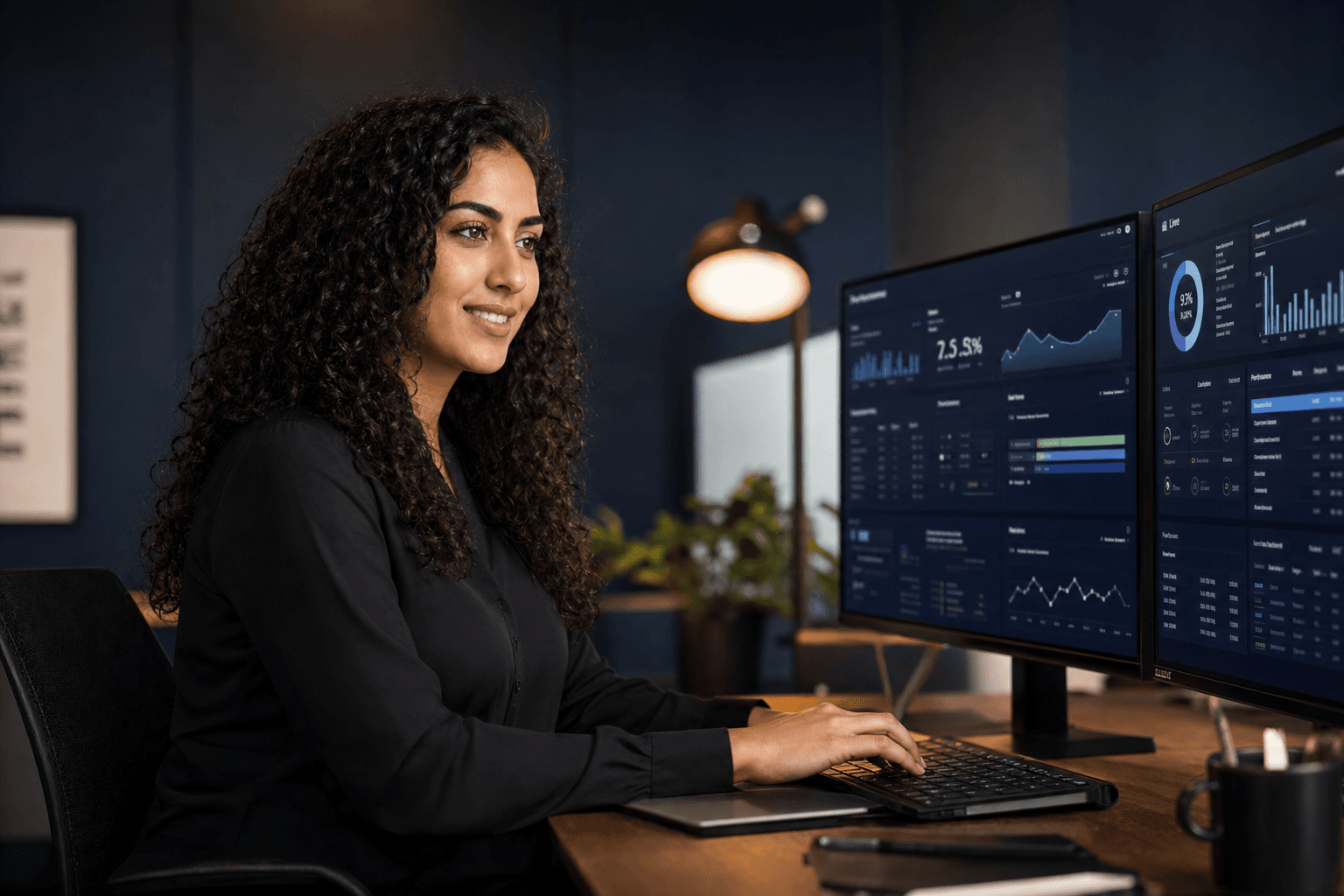 Yara el Amrani aan het werk met data-dashboards